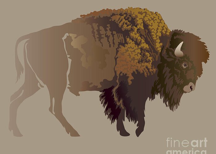 Game Greeting Card featuring the digital art Buffalo Hand-drawn Illustration by Imagewriter