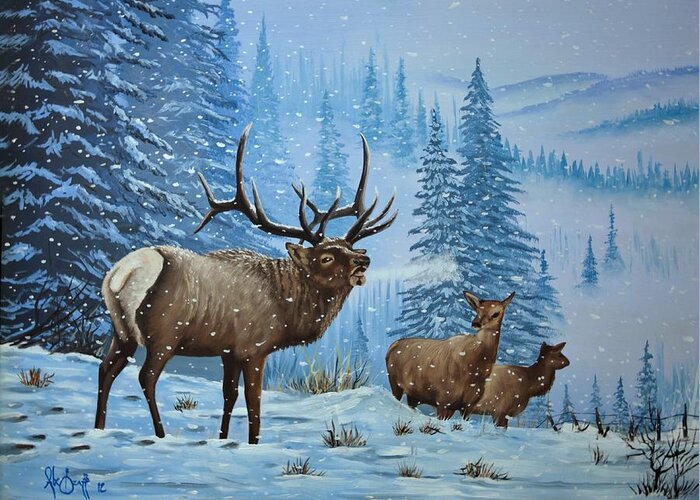 Elk Greeting Card featuring the painting Bull Elk by Alex Izatt