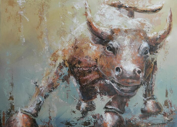 Abstract Greeting Card featuring the painting Bull Market Y by John Henne