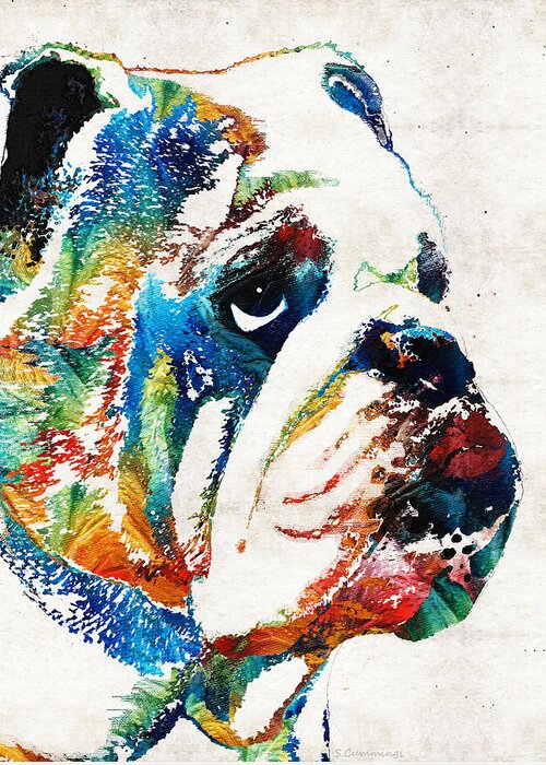 Dog Greeting Card featuring the painting Bulldog Pop Art - How Bout A Kiss - By Sharon Cummings by Sharon Cummings