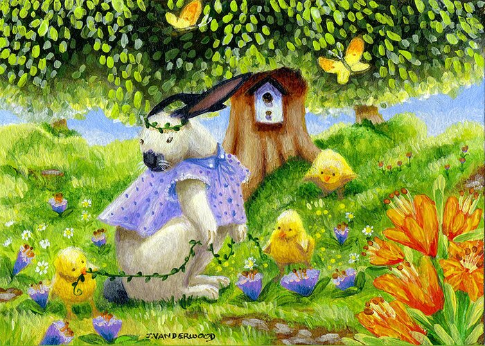 Bunny Greeting Card featuring the painting Bunny Friends by Jacquelin L Westerman