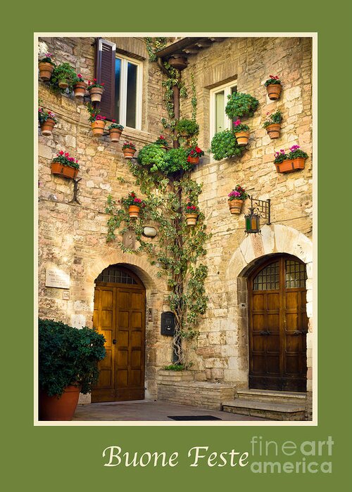 Italian Greeting Card featuring the photograph Buone Feste with a Corner of Assisi by Prints of Italy