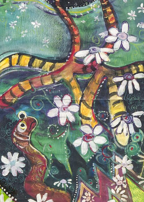 Bird Greeting Card featuring the painting Burden Worm by Leela Payne