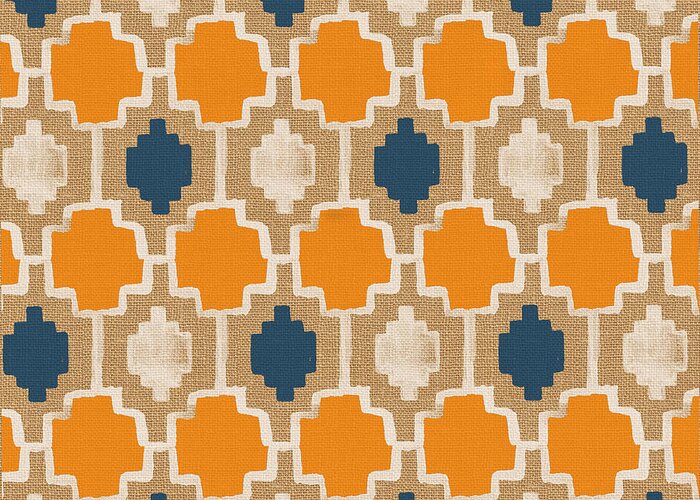Abstract Pattern Greeting Card featuring the painting Burlap Blue and Orange design by Linda Woods