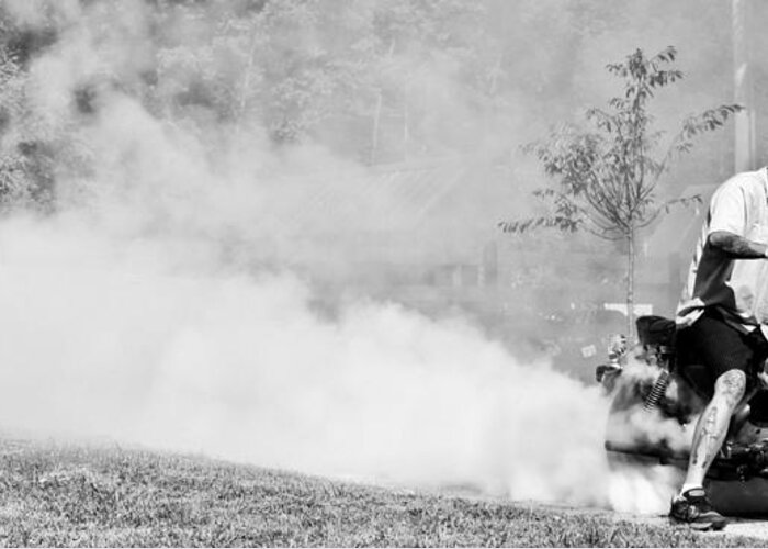 Vintage Trucks Greeting Card featuring the photograph Burnout Pit Cyclemos Speed Shop by Wilma Birdwell