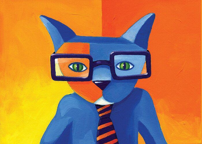 Cat Greeting Card featuring the painting Business Cat by Mike Lawrence