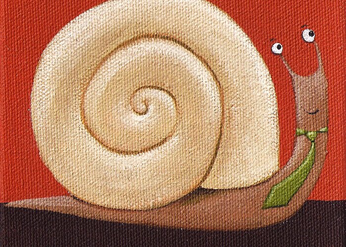 Snail Greeting Card featuring the painting Business Snail Painting by Christy Beckwith