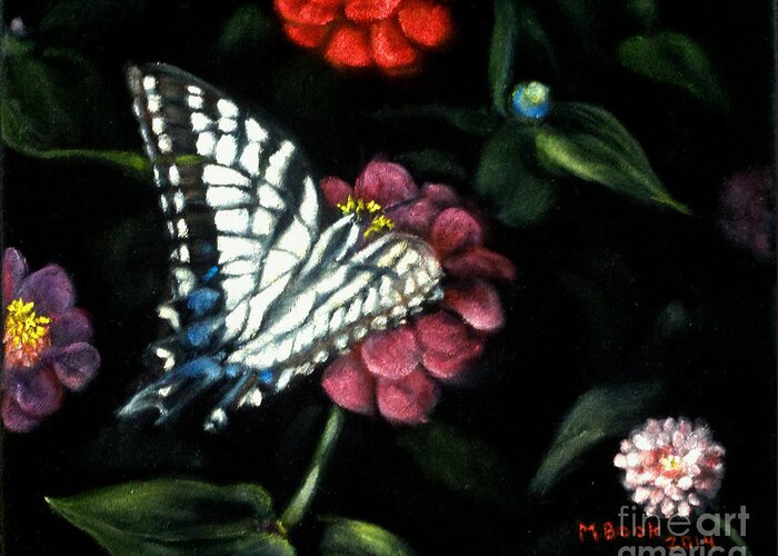 Still Life Greeting Card featuring the painting Butterflies in the Garden No. 1 by Marlene Book