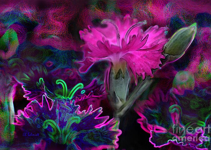 Butterfly Garden Greeting Card featuring the digital art Butterfly Garden 08 - Carnations by E B Schmidt