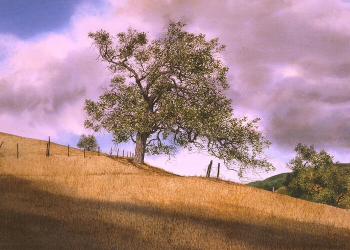 Landscape Greeting Card featuring the painting By The Big Oak by Tom Wooldridge