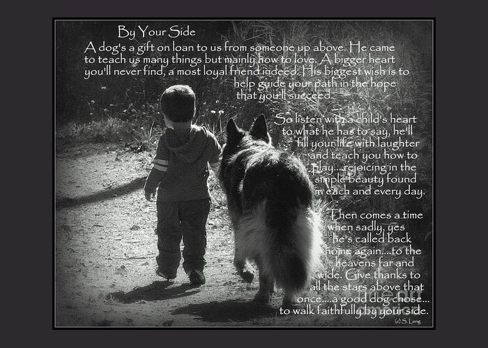 Child With Dog Greeting Card featuring the photograph By Your Side Paw Print by Sue Long