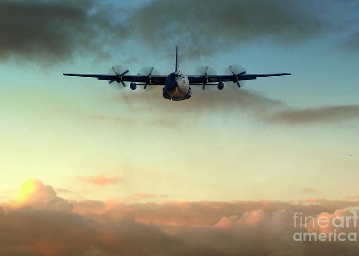 C130 Greeting Card featuring the digital art C-130E Inbound by Airpower Art