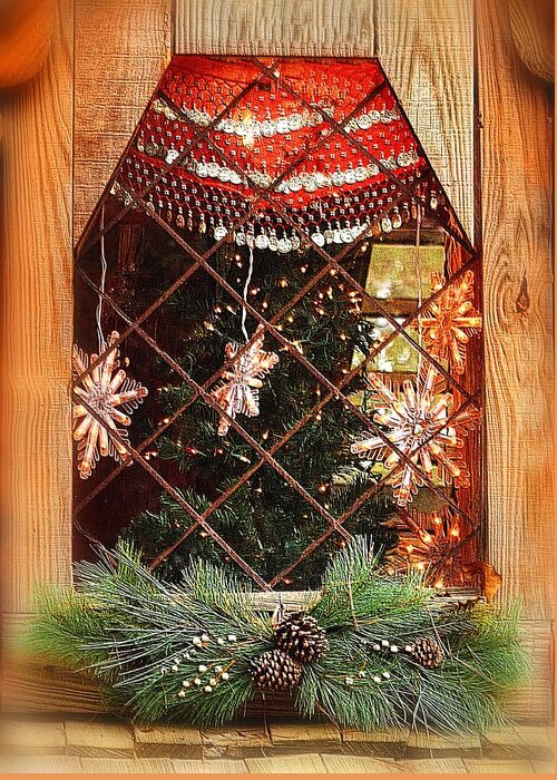 Cabin Greeting Card featuring the photograph Cabin Christmas Window by Nadalyn Larsen