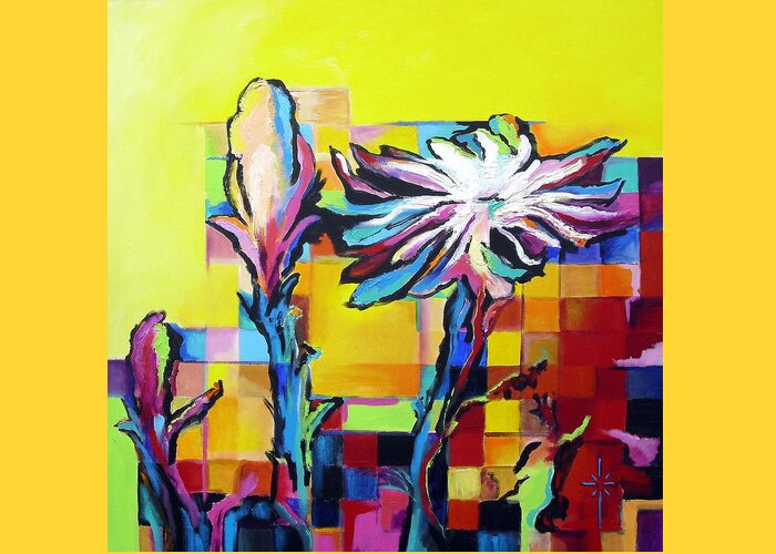 Bright Greeting Card featuring the painting Cactus Blossom by Jodie Marie Anne Richardson Traugott     aka jm-ART