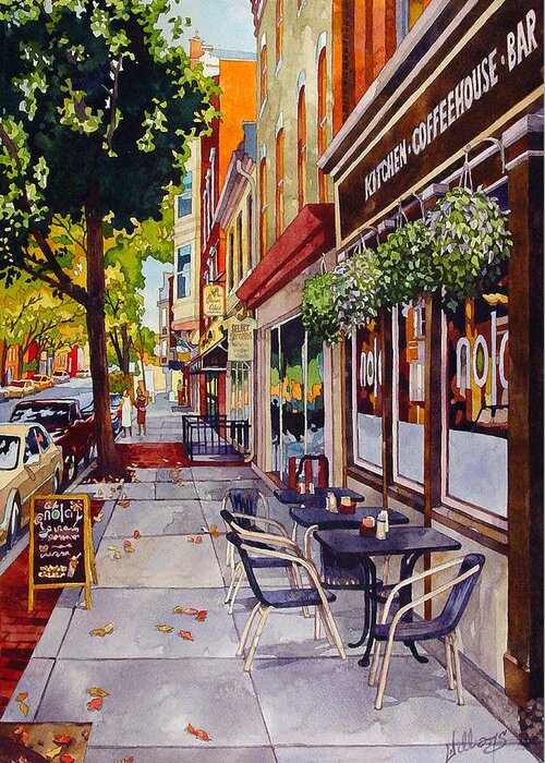 Watercolor Greeting Card featuring the painting Cafe Nola by Mick Williams
