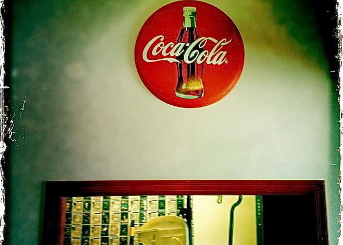 Coca Cola Greeting Card featuring the photograph Cafe by Suzanne Lorenz