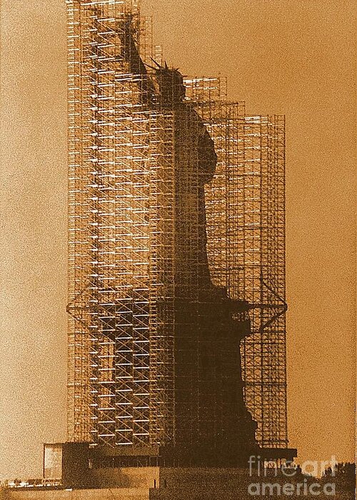 New York Greeting Card featuring the photograph New York Lady Liberty Statue Of Liberty Caged Freedom by Michael Hoard