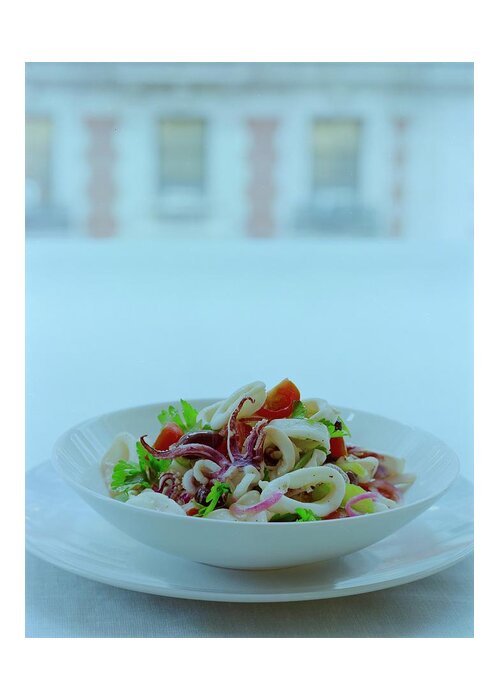 Studio Shot Greeting Card featuring the photograph Calamari Salad by Romulo Yanes