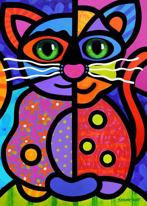 Cat Greeting Card featuring the painting Calico Cat by Steven Scott