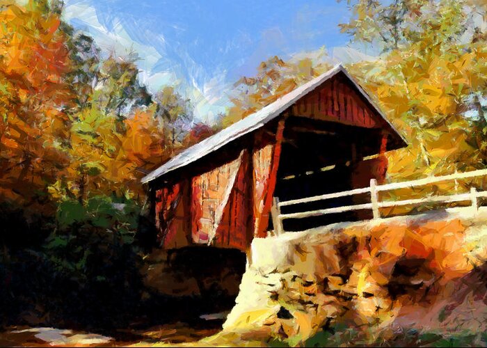 Covered Bridge Greeting Card featuring the painting Campbell's Covered Bridge by Lynne Jenkins