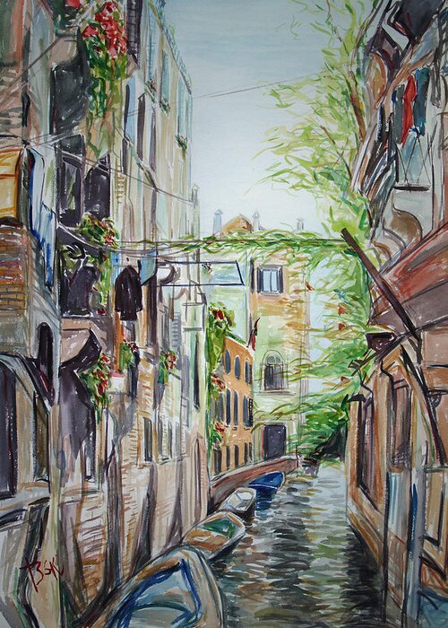 Landscape Greeting Card featuring the painting Canal 2 by Becky Kim
