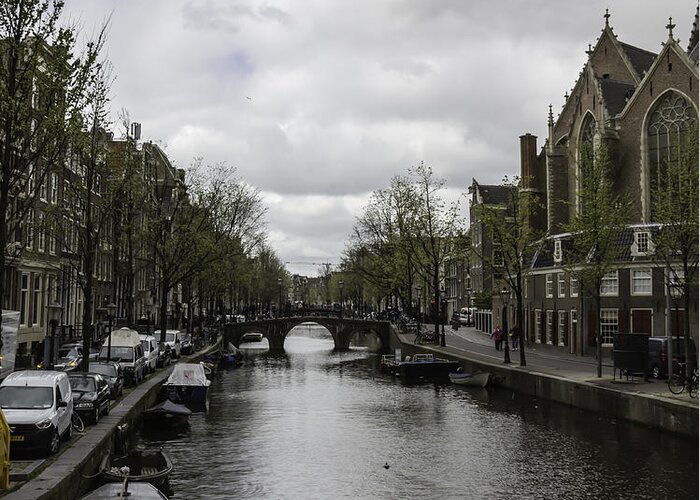 2014 Greeting Card featuring the photograph Canal Behind Oude Kerk in Amsterdam by Teresa Mucha