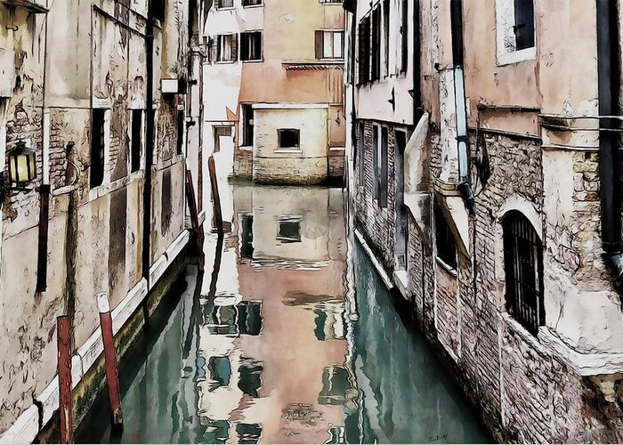 Venice Greeting Card featuring the digital art Canal in Venice by Kai Saarto