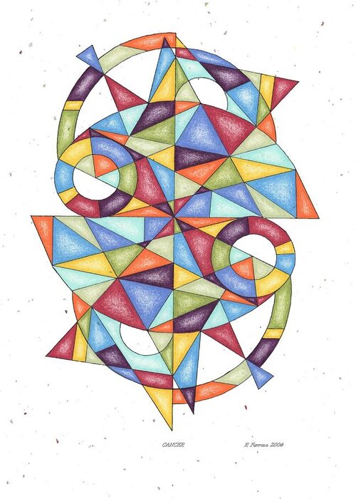 Sacred Geometry Greeting Card featuring the drawing Cancer Zodiac Symbol by Ruthie Ferrone