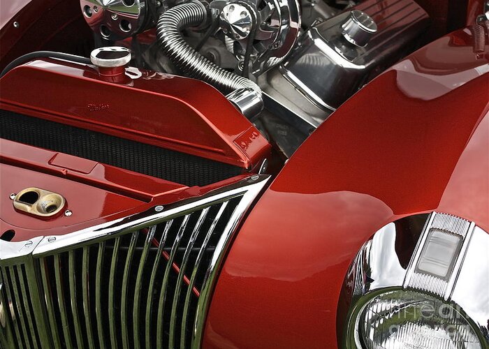 Car Greeting Card featuring the photograph Candy Apple Red and Chrome by Linda Bianic