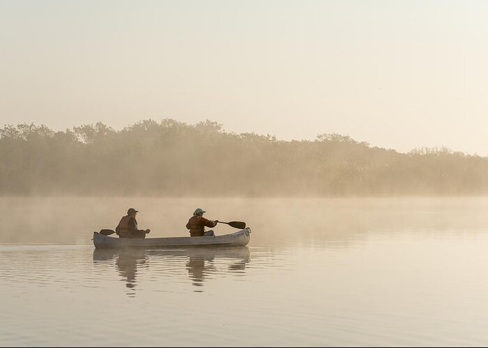 Scott Leslie Greeting Card featuring the photograph Canoeists At Dawn Everglades Np Florida by Scott Leslie