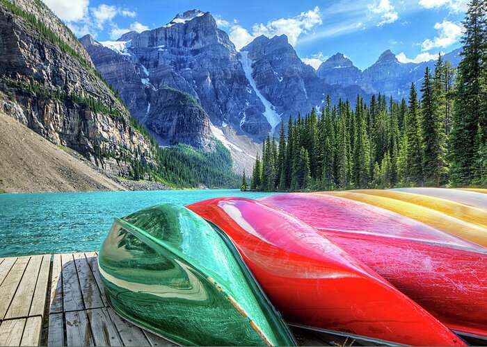 In A Row Greeting Card featuring the photograph Canoes by Andrey Popov