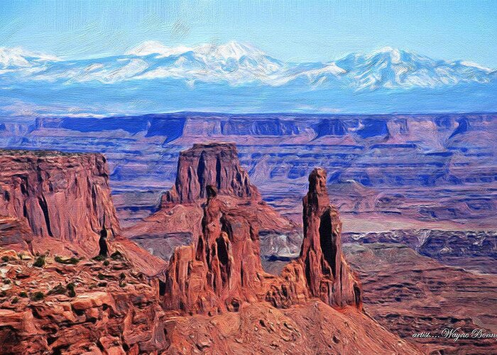 Landscapes Greeting Card featuring the painting Canyonlands by Wayne Bonney
