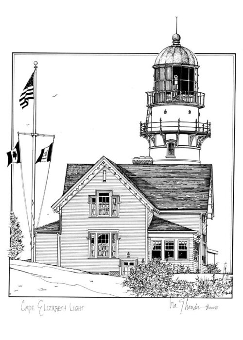 Cape Elizabeth Lighthouse Greeting Card featuring the drawing Cape Elizabeth Lighthouse by Ira Shander