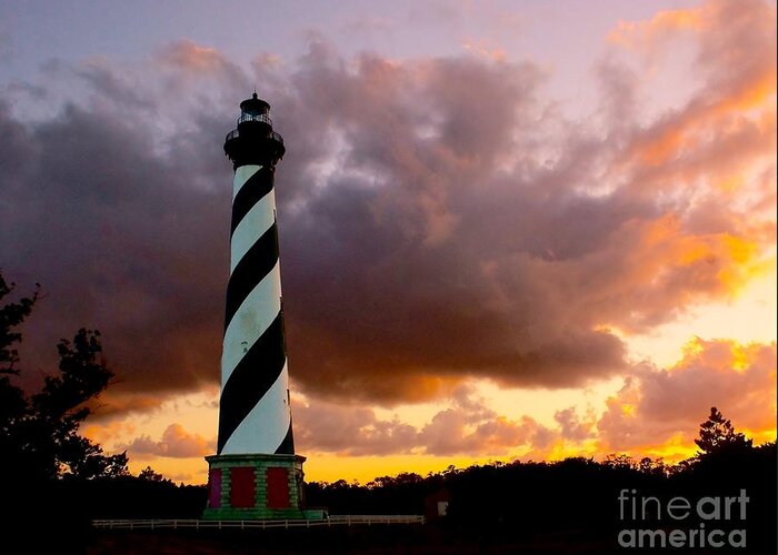 Lighthouse Greeting Card featuring the photograph Cape Hatteras Sunset by Nick Zelinsky Jr