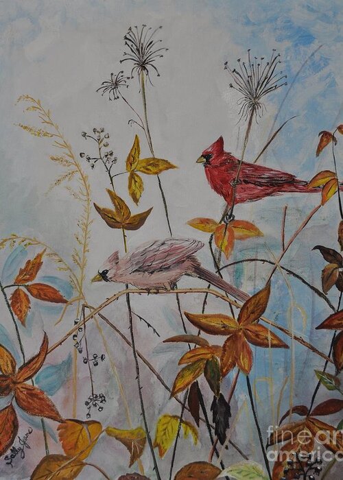 Cardinals Greeting Card featuring the painting Cardinals by Sally Tiska Rice