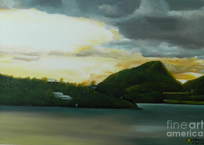 Landscape Greeting Card featuring the painting Caribbean Sunset II by Kenneth Harris