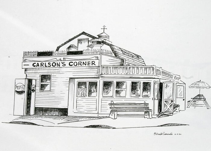 Carlsons Corner Greeting Card featuring the drawing Carlsons Corner Manasquan by Melinda Saminski