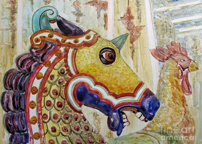 Merry Go Round Animals Greeting Card featuring the painting Carousel Horse by Louise Peardon