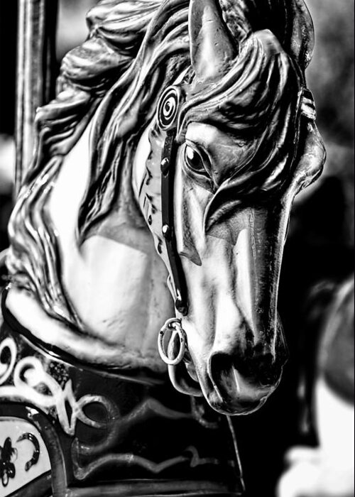 Christopher Holmes Photography Greeting Card featuring the photograph Carousel Horse Two - BW by Christopher Holmes