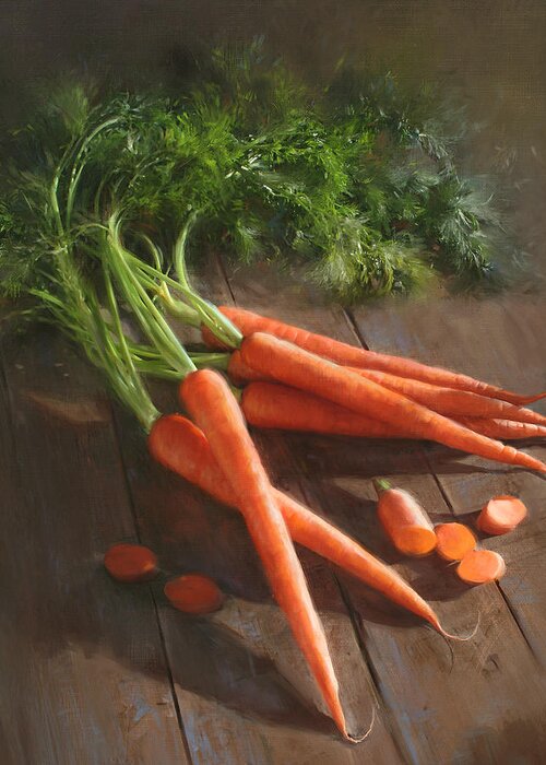 As Seen In Cooks Illustrated Magazine Greeting Card featuring the painting Carrots by Robert Papp