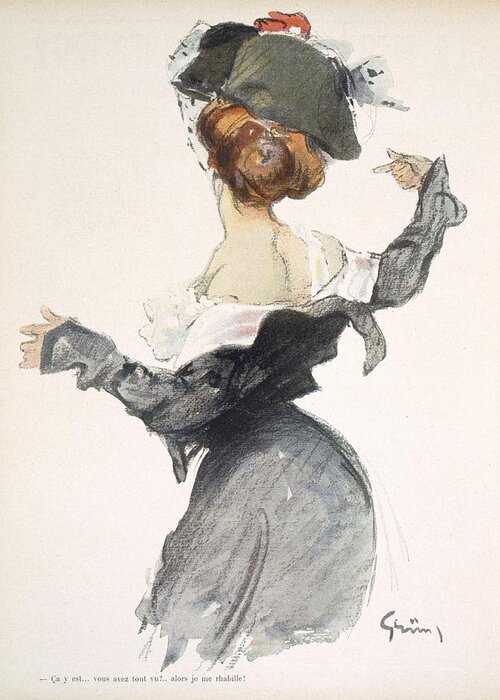 Female Greeting Card featuring the drawing Cartoon Of A Woman Performing A Hurried by Jules Alexandre Gruen or Grun
