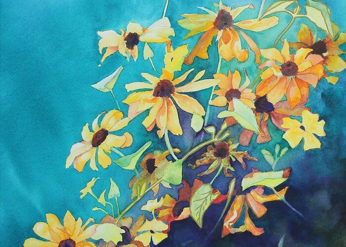 Black Eyed Susans Greeting Card featuring the painting Cascade by Ruth Kamenev