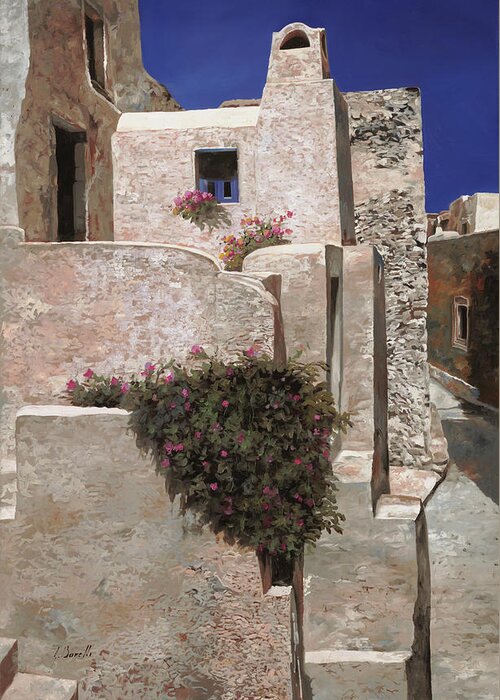 Landscape Greeting Card featuring the painting case a Santorini by Guido Borelli