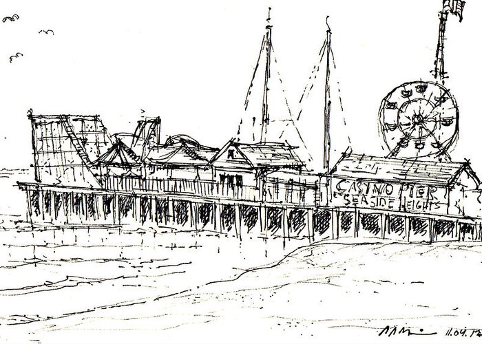 Pier Greeting Card featuring the drawing Casino Pier in Seaside Heights NJ by Jason Nicholas
