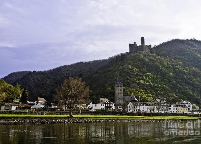 Horizontal Greeting Card featuring the photograph Castle On Hill Above Town by Richard J Thompson 