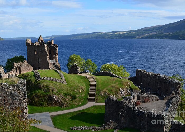 Urquhart Castle Greeting Card featuring the photograph Castle Ruins on Loch Ness by DejaVu Designs