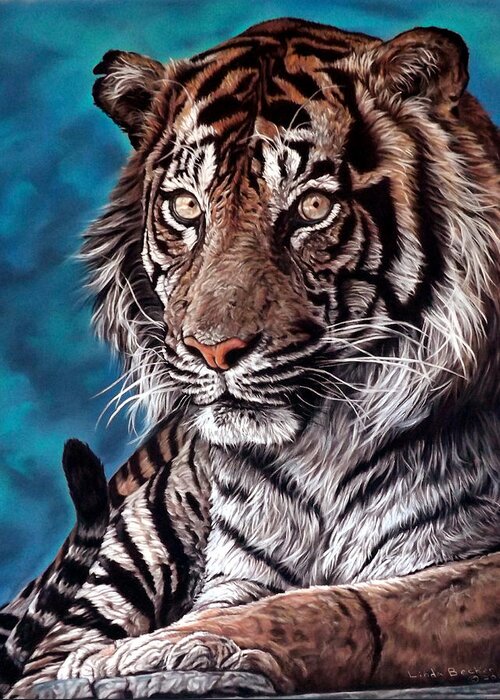Tiger Greeting Card featuring the painting Castro by Linda Becker