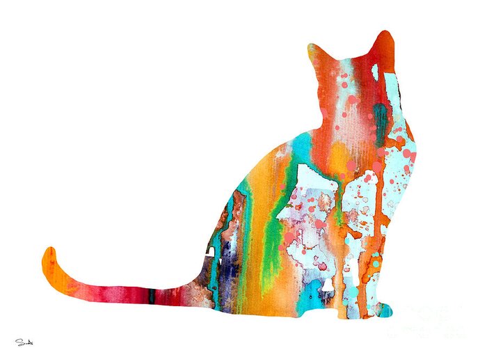 Cat Watercolor Print Greeting Card featuring the painting Cat 3 by Watercolor Girl