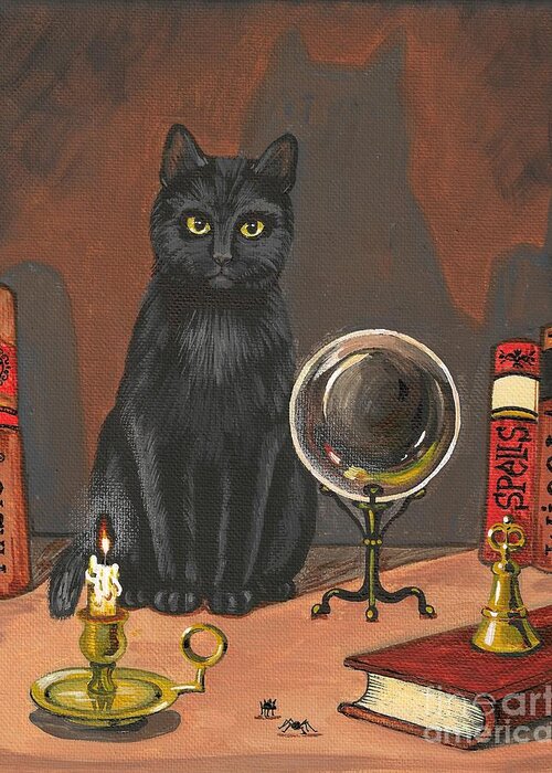 Print Greeting Card featuring the painting Cat Magic by Margaryta Yermolayeva