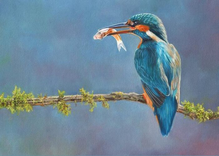 Kingfisher Greeting Card featuring the painting Catch of the Day by David Stribbling